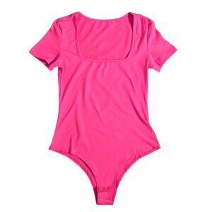NWOT | Hot Pink Square Neck Bodysuit | Snap Bottom | Short Sleeve | XS